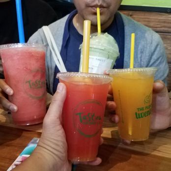 Tastea - From left, Bootea Shaker, Watermelon Heaven, Sunset Melon and Fresh OJ - Bubble Tea Near Me - San Jose, California Tastea - From left, Bootea Shaker, Watermelon Heaven, Sunset Melon and Fresh OJ - Bubble Tea Near Me - San Jose, California