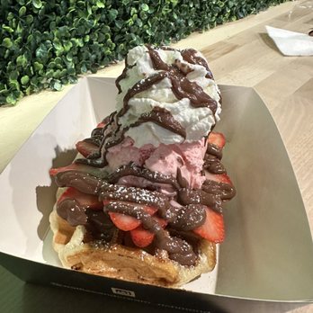 Waffles & Cream - Nutella and strawberry with added strawberry ice cream. - Waffles Near Me - Richmond, California