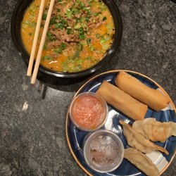 Ichiban Ramen - Dan, Dan noodles, eggrolls and potstickers