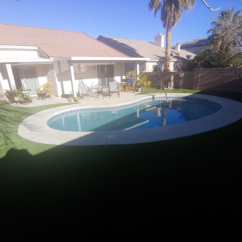Desert Greenscapes - This is my yard with the new artificial turf installation. - Landscaping Near Me - Las Vegas, Nevada