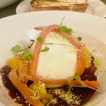 Mezzaluna - Burrata Beet salad w/citrus & fennel. Comes w/Italian bread. Winners Circle. Highly Recommend. - New American Near Me - Fargo, North Dakota Mezzaluna - Burrata Beet salad w/citrus & fennel. Comes w/Italian bread. Winners Circle. Highly Recommend. - New American Near Me - Fargo, North Dakota
