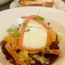 Mezzaluna - Burrata Beet salad w/citrus & fennel. Comes w/Italian bread. Winners Circle. Highly Recommend.