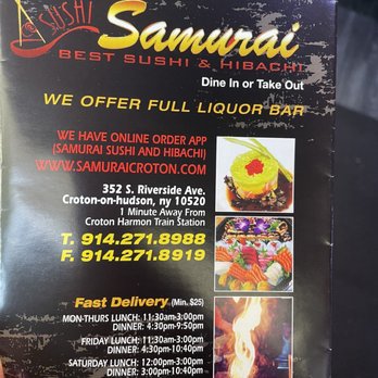 Samurai - The front of the a very large menu - Japanese Near Me - Croton-on-Hudson, New York