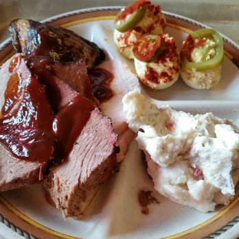 Mike Anderson's BBQ House - Mixed meat, deviled eggs and potato salad - Barbeque Near Me - Dallas, Texas Mike Anderson's BBQ House - Mixed meat, deviled eggs and potato salad - Barbeque Near Me - Dallas, Texas