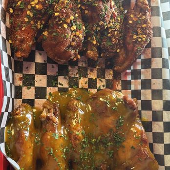 Valley Wings - I got the Valley gold (on the bottom) and the hot dry rub (on the top), the flavor was on a different level - Chicken Wings Near Me - Phoenix, Arizona Valley Wings - I got the Valley gold (on the bottom) and the hot dry rub (on the top), the flavor was on a different level - Chicken Wings Near Me - Phoenix, Arizona