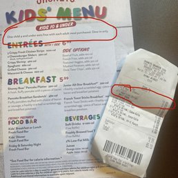 SCAM...bought my 4 year old a meal because based on the "kids menu" it says it would be free if an adult meal was purchased.