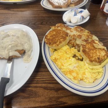 The Egg Factory - chicken fried steak & gravy, three eggs with cheese, fried potatoes. - Diners Near Me - Lakeland, Florida The Egg Factory - chicken fried steak & gravy, three eggs with cheese, fried potatoes. - Diners Near Me - Lakeland, Florida