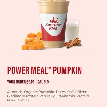 Smoothie King - Pumpkin power meal - Juice Bars & Smoothies Near Me - Harker Heights, Texas