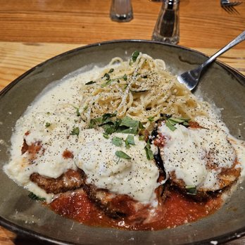 M'tucci's Twenty-Five - Eggplant parmesan and a house salad! - Italian Near Me - Albuquerque, New Mexico
