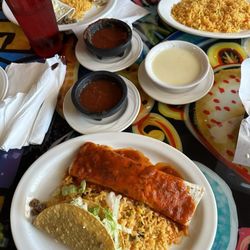El Jefe Mexican Bar And Grill - Two #5 meals with chips and a side of rice.