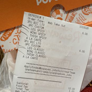 Popeyes Louisiana Kitchen - Receipt ... - Fast Food Near Me - Dublin, California Popeyes Louisiana Kitchen - Receipt ... - Fast Food Near Me - Dublin, California