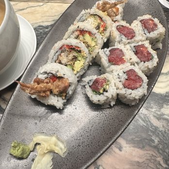 Morimoto - Soft shell crab roll and spicy tuna roll (check out the two strips of ginger, stingy much?) - Japanese Near Me - Las Vegas, Nevada