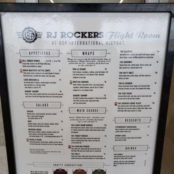 RJ Rockers Flight Room - Menu, circa Dec 2018 - American Near Me - Greer, South Carolina