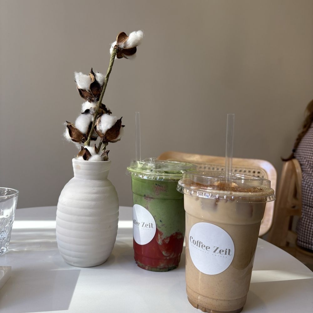 Strawberry Matcha and Banana Bread latte