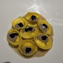 Vitello D'oro - Smoked mackerel stuffed ravioli topped with herring roe