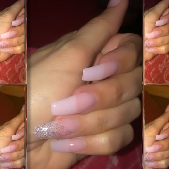Venetian Nail Spa - Natural custom look Coffin shape with medium pink powder dip and ombré glitter - Nail Salons Near Me - Coconut Creek, Florida Venetian Nail Spa - Natural custom look Coffin shape with medium pink powder dip and ombré glitter - Nail Salons Near Me - Coconut Creek, Florida