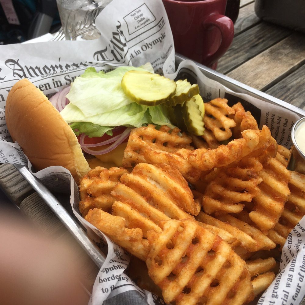 The Committed Pig - Burger + waffle fries ($14) - Breakfast & Brunch Near Me - Morristown, New Jersey The Committed Pig - Burger + waffle fries ($14) - Breakfast & Brunch Near Me - Morristown, New Jersey