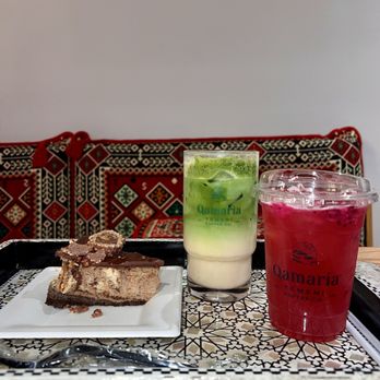 Qamaria Yemeni Coffee - Hazelnut cheesecake. Iced mango matcha. Iced mango dragonfruit refresher - Coffee & Tea Near Me - Mason, Ohio Qamaria Yemeni Coffee - Hazelnut cheesecake. Iced mango matcha. Iced mango dragonfruit refresher - Coffee & Tea Near Me - Mason, Ohio