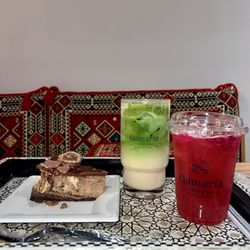 Hazelnut cheesecake. Iced mango matcha. Iced mango dragonfruit refresher