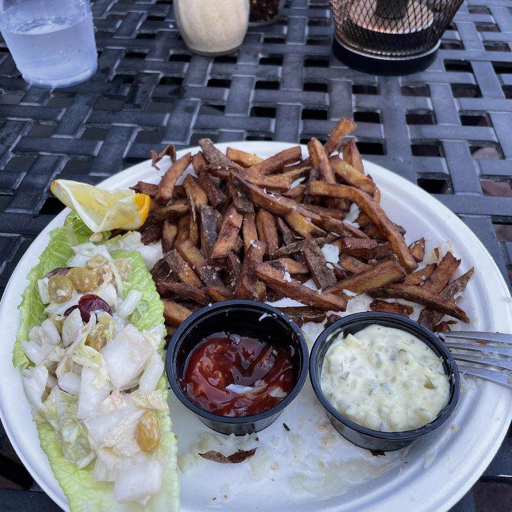Jimmy's HideAway - Fish 'n' chips (only ate the cod because of how disgusting the fries and slaw were). Completely waste of $25. - New American Near Me - Provincetown, Massachusetts Jimmy's HideAway - Fish 'n' chips (only ate the cod because of how disgusting the fries and slaw were). Completely waste of $25. - New American Near Me - Provincetown, Massachusetts