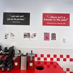 Five Guys - Big portions! Fresh made! No freezer here.