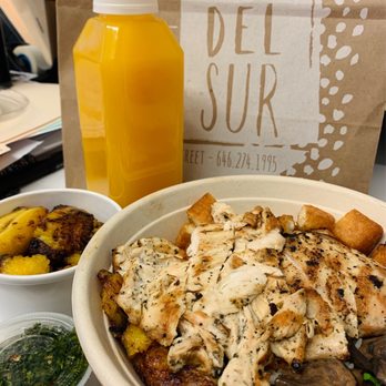 Cocina Del Sur - Coconut rice and organic chicken with a side of plantains, yuca bites, and mushrooms. - Latin American Near Me - New York, New York