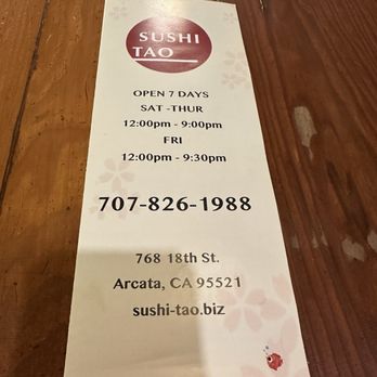 Sushi Tao - Hours - Japanese Near Me - Arcata, California