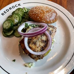 Coastal Fish Sandwich with grilled Grouper and cucumber salad. Coastal Fish Sandwich with grilled Grouper and cucumber salad.