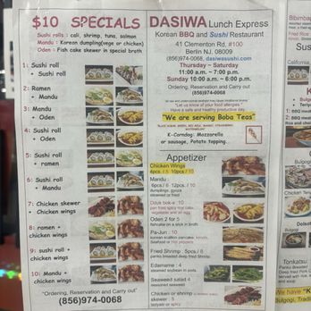 Dasiwa Lunch Express - Menu - Sushi Bars Near Me - Berlin, New Jersey
