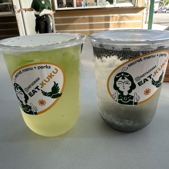 Kuku Cafe - Mint Cooler with Shredded Cucumber Orange Blossom Refresher with Basil Seeds - Middle Eastern Near Me - Inglewood, California Kuku Cafe - Mint Cooler with Shredded Cucumber Orange Blossom Refresher with Basil Seeds - Middle Eastern Near Me - Inglewood, California