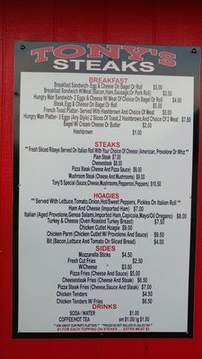 Menu photo 3 Tony's Steaks Benton, PA
