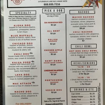 Saucy Dogs - Menu - Hot Dogs Near Me - Hilo, Hawaii