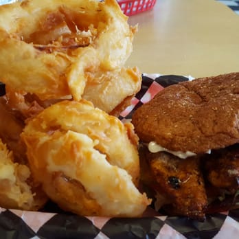 Hamburger Depot - Crunchy onion rings and grilled chicken on wheat. Nice! - Burgers Near Me - Beaumont, Texas