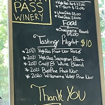 High Pass Winery - Tasting menu - Wine Tasting Room Near Me - Junction City, Oregon