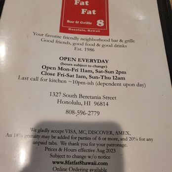 8 Fat Fat 8 Bar & Grille - Chinese Near Me - Honolulu, Hawaii