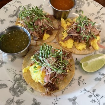 Little Hen - Scrambled and Pork Carnitas Tacos - Breakfast & Brunch Near Me - Weston, Florida Little Hen - Scrambled and Pork Carnitas Tacos - Breakfast & Brunch Near Me - Weston, Florida