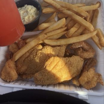 Compton’s Original Seafood and Chicken - Catfish, shrimp, potato salad and fries , with strawberry lemonade - Fish & Chips Near Me - Compton, California Compton’s Original Seafood and Chicken - Catfish, shrimp, potato salad and fries , with strawberry lemonade - Fish & Chips Near Me - Compton, California