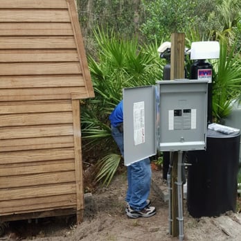 Groves Electric - Groves Electric installed post and sub-panel to supply power to customer's workshop. - Electricians Near Me Groves Electric - Groves Electric installed post and sub-panel to supply power to customer's workshop. - Electricians Near Me
