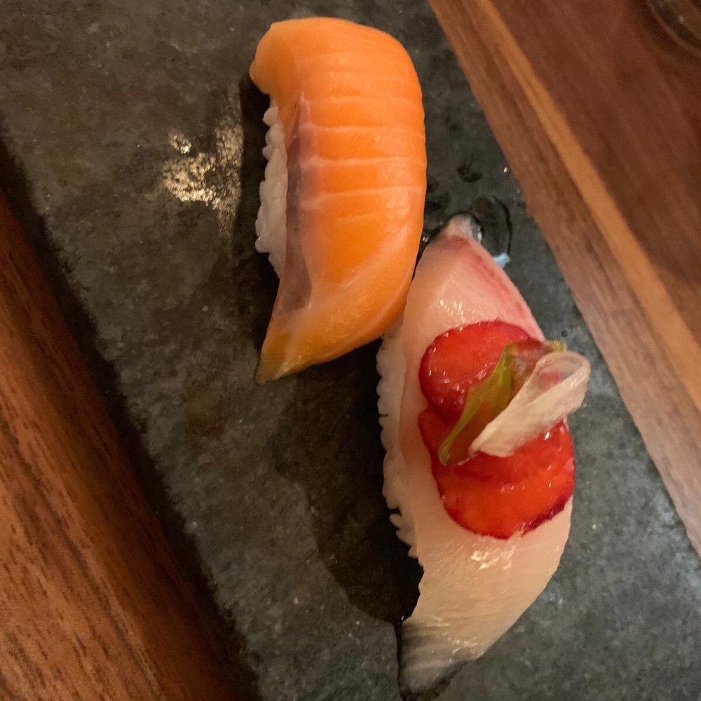Akira - Salmon and a white fish with a touch of strawberry, by far our favorite! - Sushi Bars Near Me - Eugene, Oregon