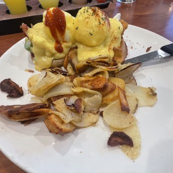 Broken Yolk Cafe - Chicken and waffle and California Benedict with home fries. - Breakfast & Brunch Near Me - La Quinta, California