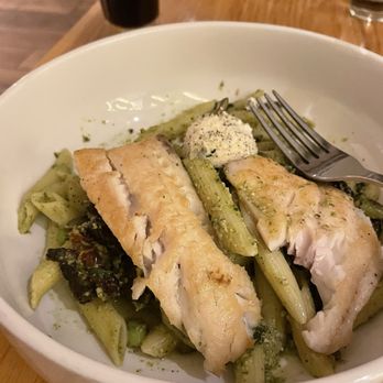 SŌW Plated - Cilantro Pumpkin Seed Pesto Pasta* with Walleye - New American Near Me - Upper Arlington, Ohio SŌW Plated - Cilantro Pumpkin Seed Pesto Pasta* with Walleye - New American Near Me - Upper Arlington, Ohio