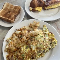 Richie's Place Coffee Shop - Philly Cheese Steak Omelet, 2 Eggs with Bacon and Cheese on a Croissant