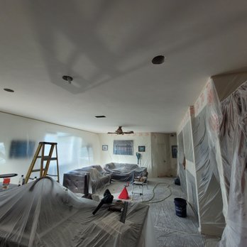 Re - Wall - Ceiling filled with cracks, screws applied, tape & mud, then whole ceiling skimmed prep for texture - Drywall Installation & Repair Near Me Re - Wall - Ceiling filled with cracks, screws applied, tape & mud, then whole ceiling skimmed prep for texture - Drywall Installation & Repair Near Me