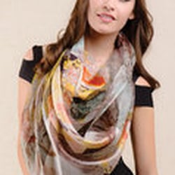 Jewel Silk Scarves - Autumn Silk & Cotton Blend - Transparent Weave