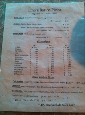 Menu photo 5 Tino's Bar & Pizza Negaunee, MI Menu photo 5 Tino's Bar & Pizza Negaunee, MI
