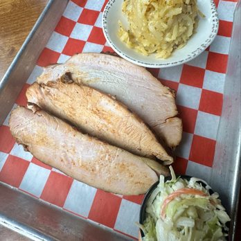 The Row - BBQ Turkey Plate with Hashbrown Casserole instead of fries. Tasty and filling. - Southern Near Me - Nashville, Tennessee