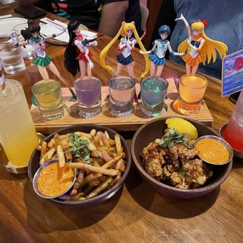 NōKA Ramen & Bar - Sailor Moon Sake Flight, Passion Fruit Highball, Truffle Fries, Chicken Karaage, Hibiscus Lychee Highball - Cocktail Bars Near Me - Oakland, California NōKA Ramen & Bar - Sailor Moon Sake Flight, Passion Fruit Highball, Truffle Fries, Chicken Karaage, Hibiscus Lychee Highball - Cocktail Bars Near Me - Oakland, California