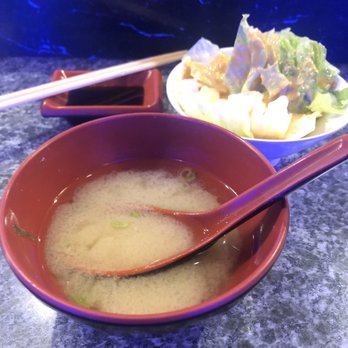Kaze - Miso soup and salad with soy ginger dressing. - Japanese Near Me - Dallas, Texas