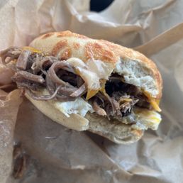 Brisket sando w/ Asiago Cheese bagel