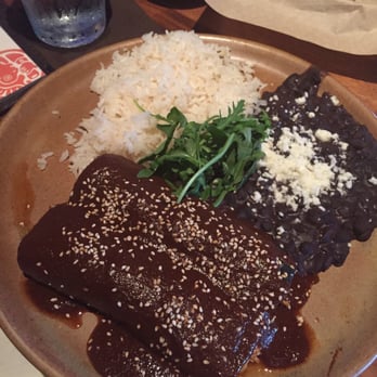 Meso Maya Comida y Copas - Enchiladas Mole with Rice and Beans - Mexican Near Me - Dallas, Texas